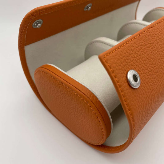 Uhrenrolle ANTWERPEN - Leder Orange, Nahaufnahme, schräg, offen – uhrenrolle