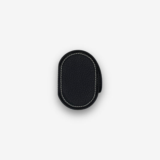 Uhrenrolle Jet Black für 3 Uhren aus schwarzem Leder mit beigefarbener Kontrastnaht, Seitenansicht – uhrenrolle