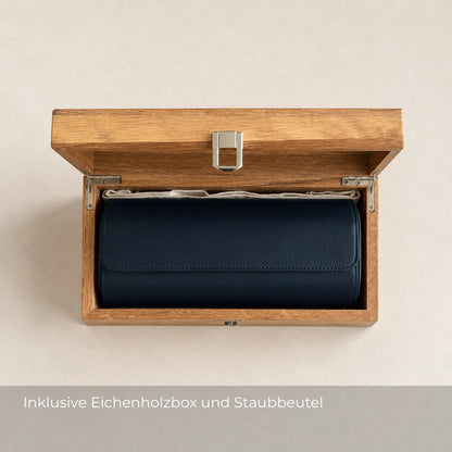 ATELIER Bermuda – Leder Uhrenrolle für 3 Uhren · Dunkelblau