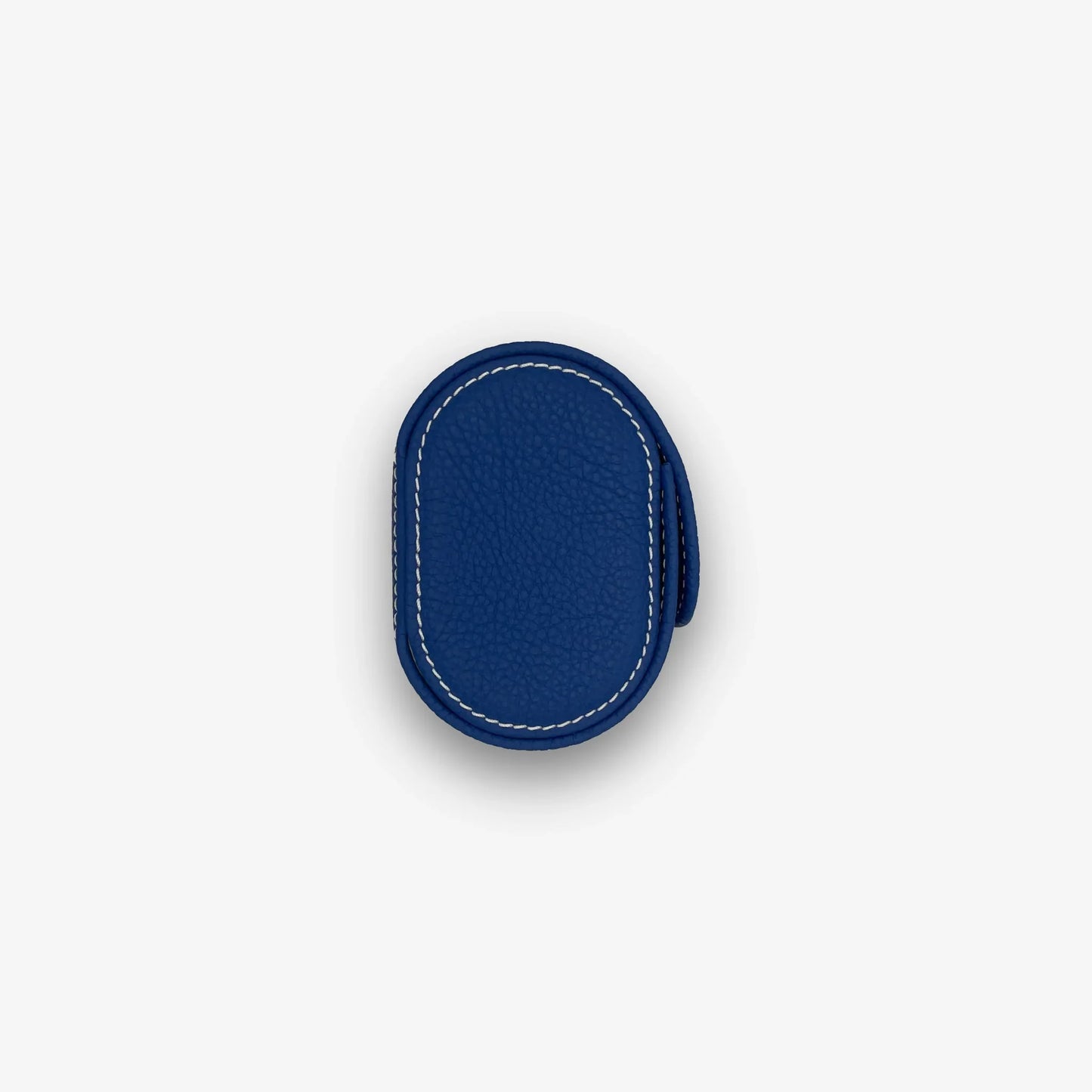 Seitenansicht einer blauen Uhrenrolle für 3 Uhren aus Leder mit heller Kontrastnaht