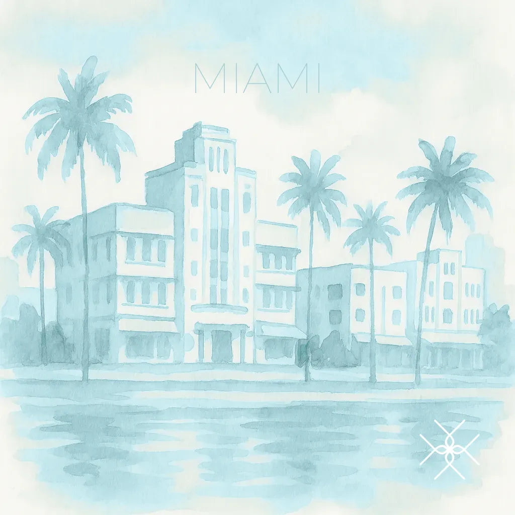 Miami in hellblauem Aquarell – Uhrenrolle MIAMI – uhrenrolle