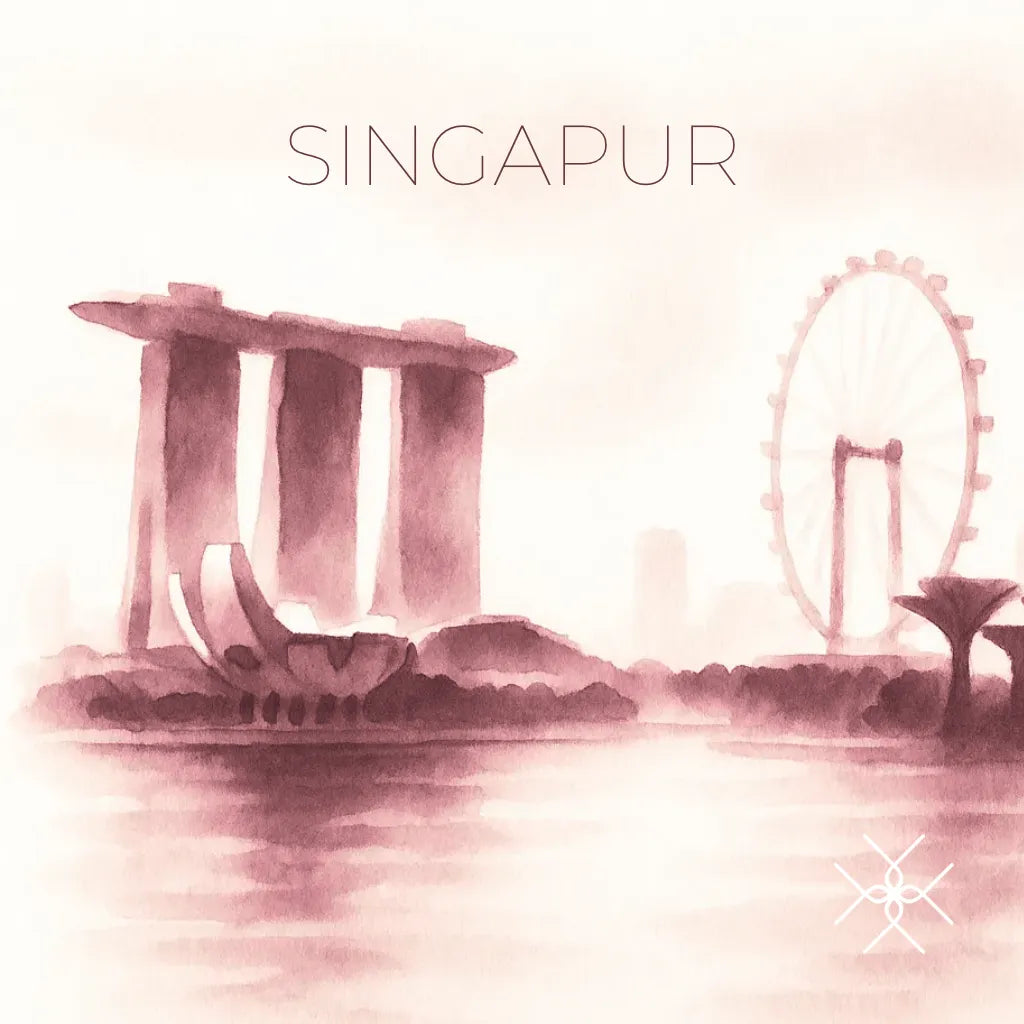 Singapur in violettrotem Aquarell – Uhrenrolle SINGAPUR – uhrenrolle