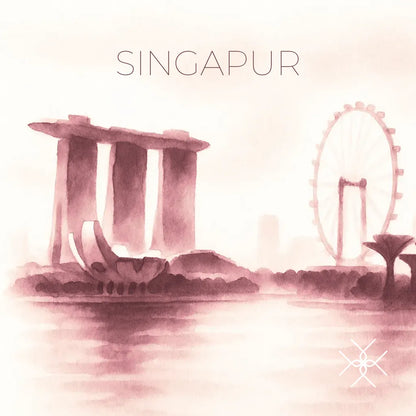 Singapur in violettrotem Aquarell – Uhrenrolle SINGAPUR – uhrenrolle