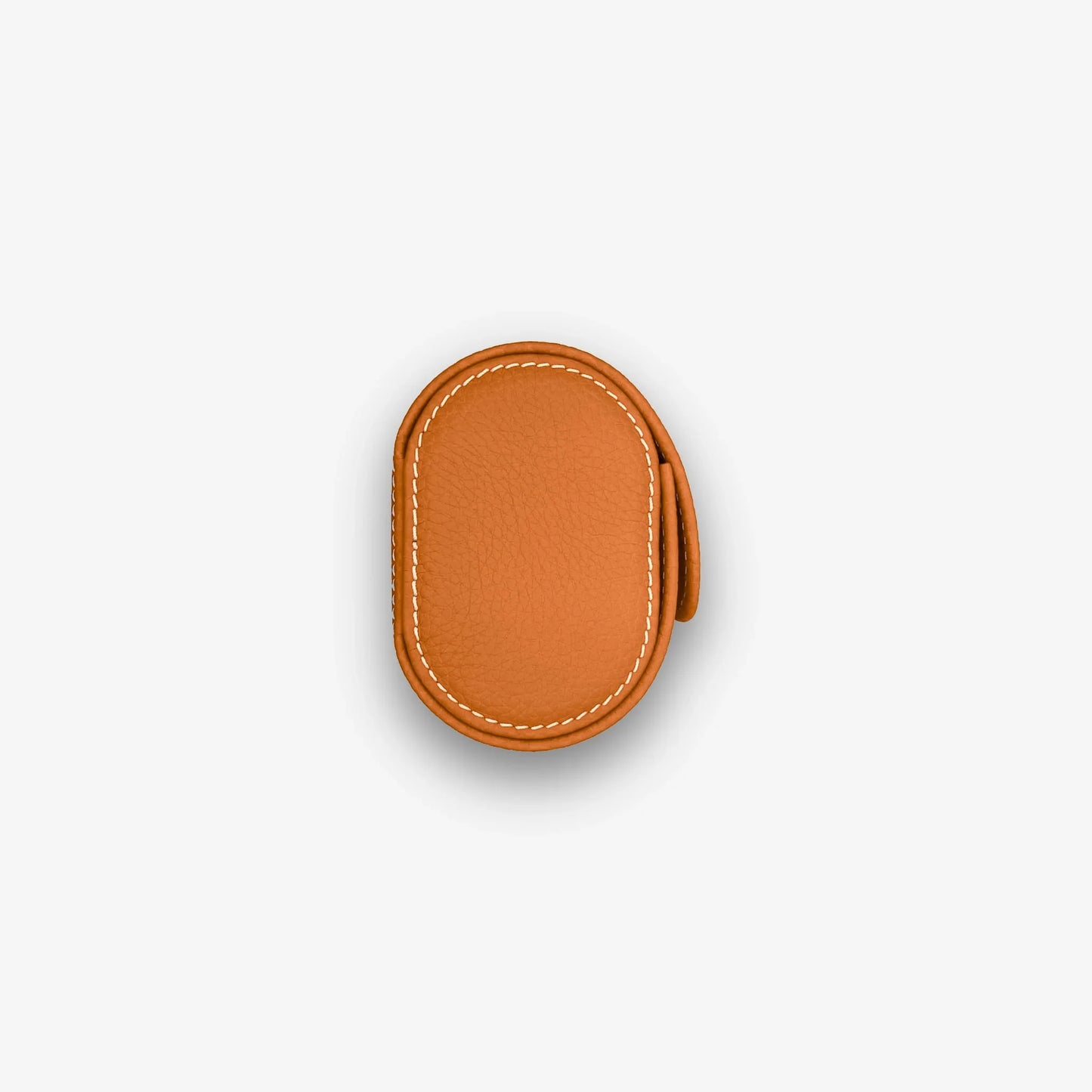 Seitenansicht einer orangefarbenen Uhrenrolle für 3 Uhren aus Leder mit heller Kontrastnaht